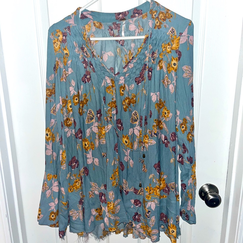 Free People Blue Floral Butterfly Tunic